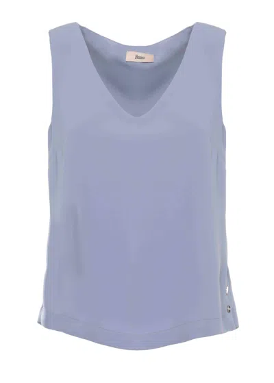 Herno Light Blue V-neck Side-button Tank Top In Grey