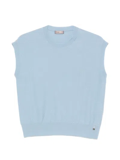 Herno Sequin-embellished Cap-sleeve Vest In Blue