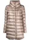 Herno Light Brown Amelia Midi Down Jacket In Metallic