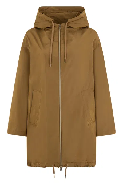Herno Light Brown Jacket With Belt And Adjustable Hood