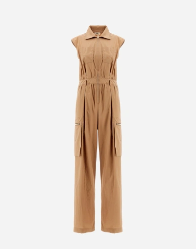 Herno Light Cotton Stretch Jumpsuit In Sand