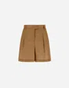 Herno Light Cotton Stretch Shorts In Camel