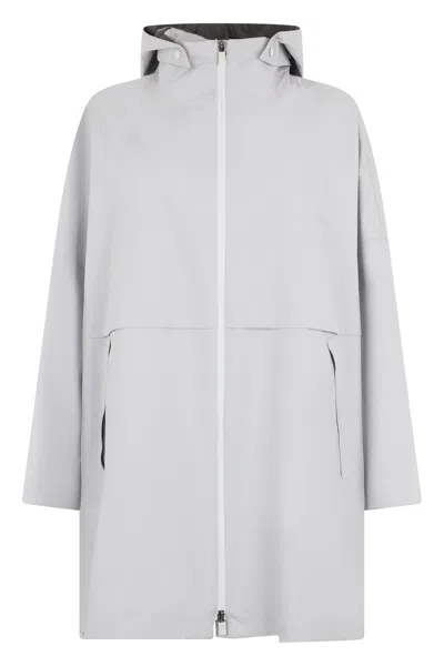 Herno Light Gray Jacket With Hood And Zipper
