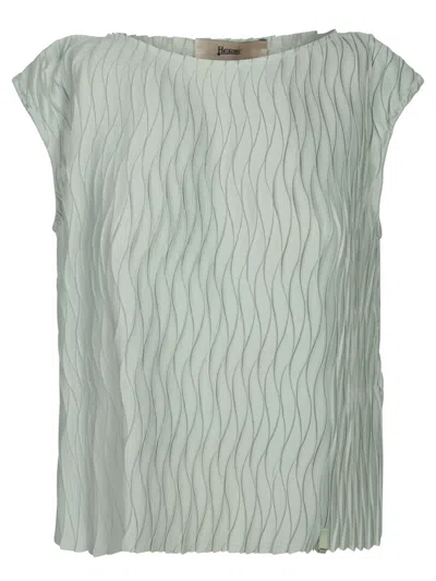 HERNO LIGHT GREEN EMBOSSED JERSEY TOP