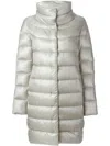 Herno Long Quilted Padded Coat With High Collar In Silver