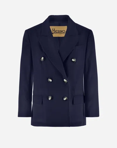 Herno Light Linen Blazer In Navy Blue