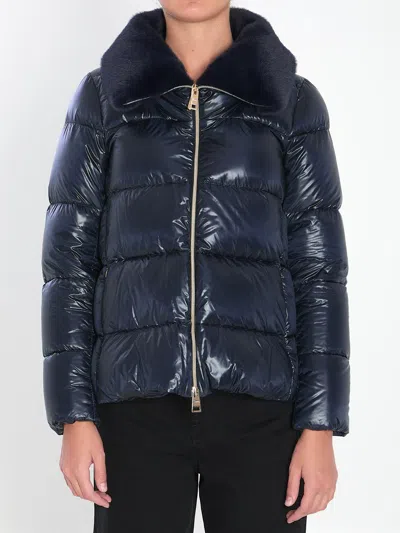 Herno Women Light Puffer With Collar Fur In Black