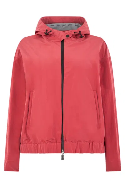 Herno Light Red Jacket With Hood And Zipper