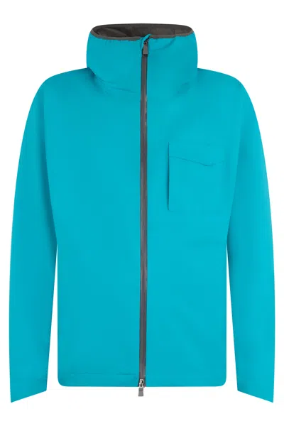 Herno Light Turquoise Jacket With Hood And Zipper In Blue