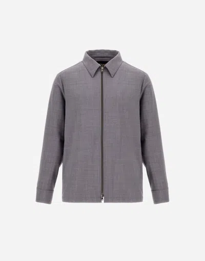 Herno Light Wool Blend Shacket In Grey