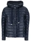 Herno Women Blue Down Jacket With Drawstring Hood And Logo Detail On The Drawstring In Tech Fabric W In Blue