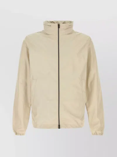 Herno Lightweight High Collar Jacket With Elastic Cuffs In Beige O Tan