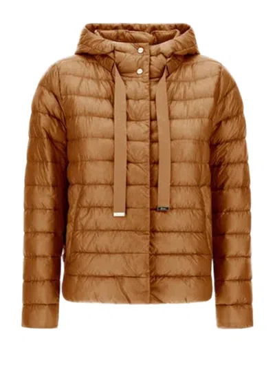 Herno Lightweight Quilted Camel Jacket With Grosgrain Detailing In Multi