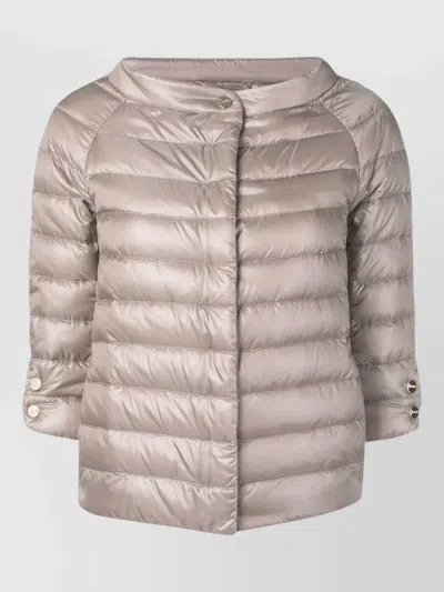 Herno Lightweight Quilted Coat Three Quarter Sleeves Buttons In Brown