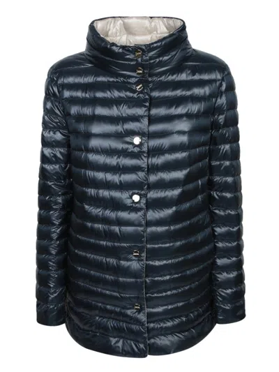 Herno Lightweight Quilted Grey Jacket With High Collar In Blue