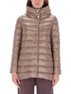 Herno Amelia Water-resistant Ultralight Nylon A-line Puffer Jacket In Brown