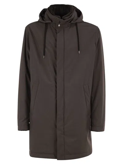 Herno Lightweight Stretch Technical Parka With Hood In Brown