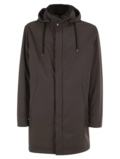 Herno Lightweight Stretch Technical Parka With Hood In Brown