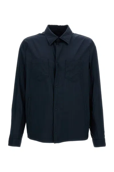 Herno Lightweight Technical Fabric Overshirt With Snap-button Closure In Blue