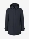 Herno Hooded Carcoat With Adjustable Cuffs And Back Vent In Navy Blue