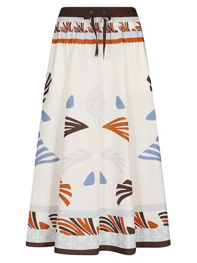 Herno Lightweight White Skirt With Abstract Print And Adjustable Waistband In Multi