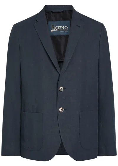 Herno Linen And Cotton-blend Blazer In Blue