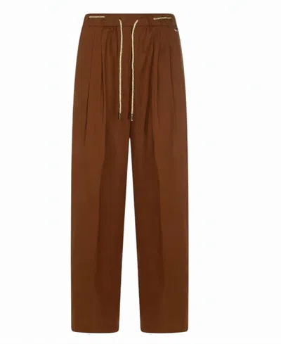 Herno Linen Blend Gauze Drawstring Trousers In Brown