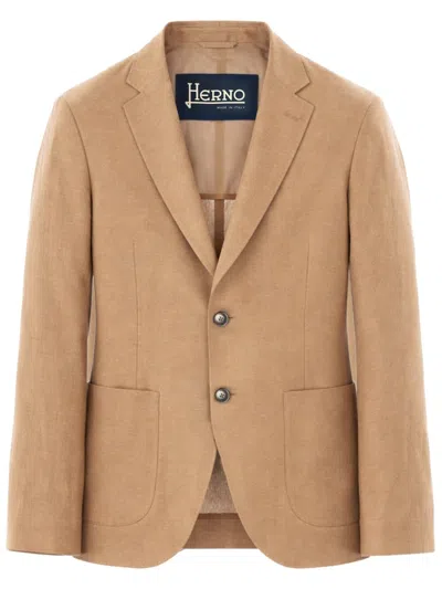 Herno Linen Blend Single-breasted Jacket For Men In Brown
