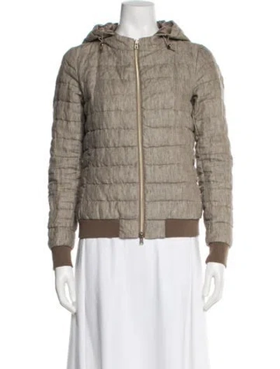 Pre-owned Herno Linen Colorblock Pattern Down Jacket In Neutral