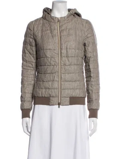 Pre-owned Herno Linen Colorblock Pattern Down Jacket In Neutrals