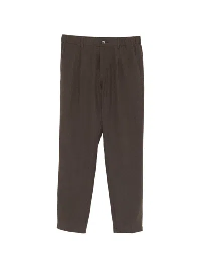 Herno Linen Cotton Button Straight Trousers In Brown