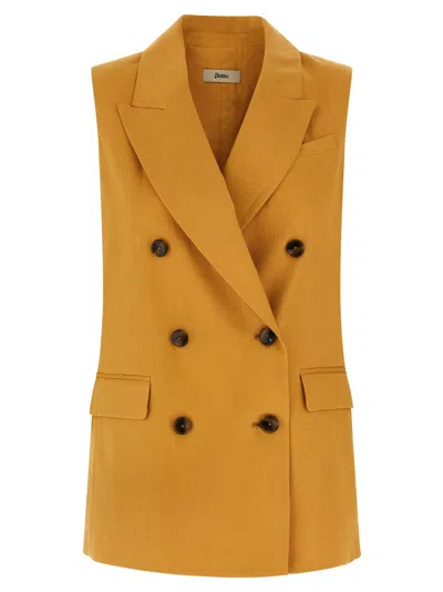 Herno Linen Double-breasted Vest In Gold