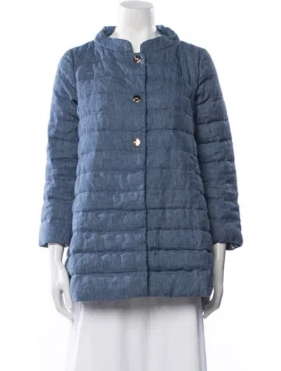 Pre-owned Herno Linen Down Coat W/ Tags In Blue