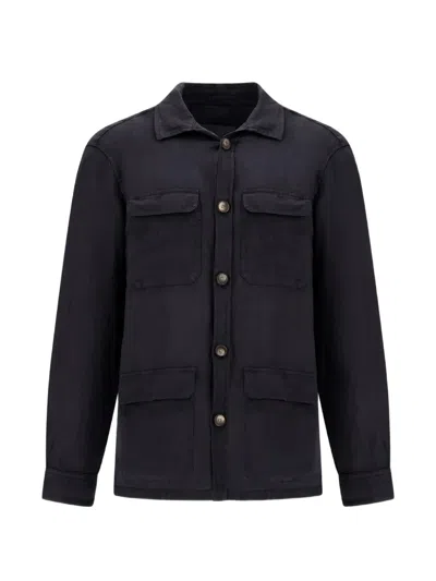 Herno Linen Field Jacket In Blue