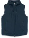 Herno Padded Vest With Hood And Textured Finish In Blue