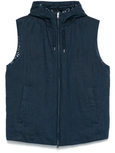 Herno Padded Vest With Hood And Textured Finish In Blue