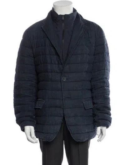 Pre-owned Herno Linen Puffer Coat In Blue
