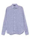 Herno Textured Grey Linen Shirt With Classic Collar In Blue