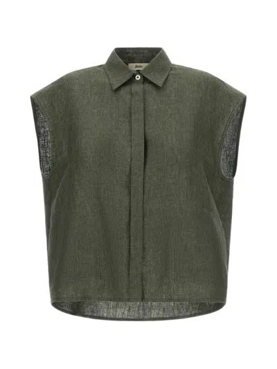 Herno Sleeveless Linen Shirt With Collar And Button Fastening In Green