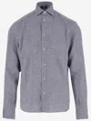 Herno Textured Grey Linen Shirt With Classic Collar In Grey