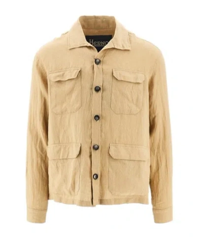 Herno Linen Shirt Jacket In Brown