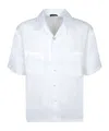 Herno Short-sleeved White Linen Shirt With Classic Collar In White