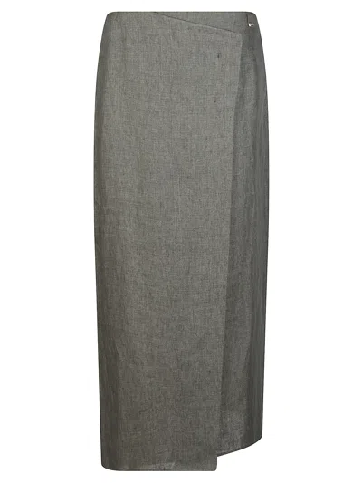 Herno Linen Skirt With Pockets And Asymmetric Hem In Gray