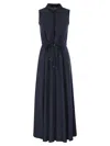 Herno Drawstring Waist Sleeveless Maxi Shirt Dress In Blue