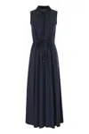 Herno Drawstring Waist Sleeveless Maxi Shirt Dress In Blue