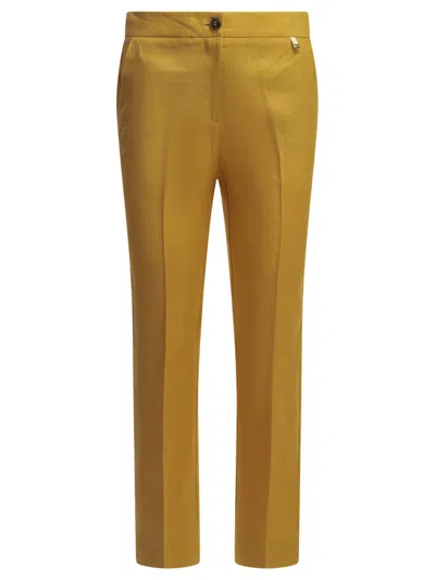 Herno Linen Tailored Pants In Yellow