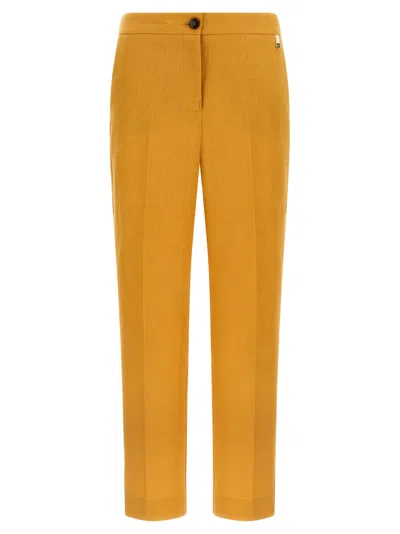 Herno Linen Straight Leg Trousers Belt Loops In Orange