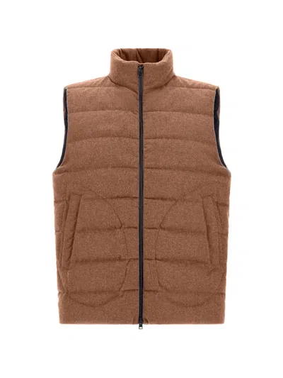 Herno Lo Smanicato Quilted Gilet In Brown