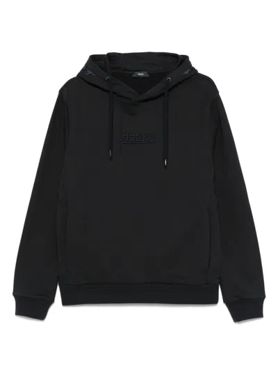 Herno Logo Cotton Hoodie In Black