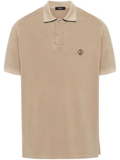 Herno Embroidered-logo Polo Shirt In Beige
